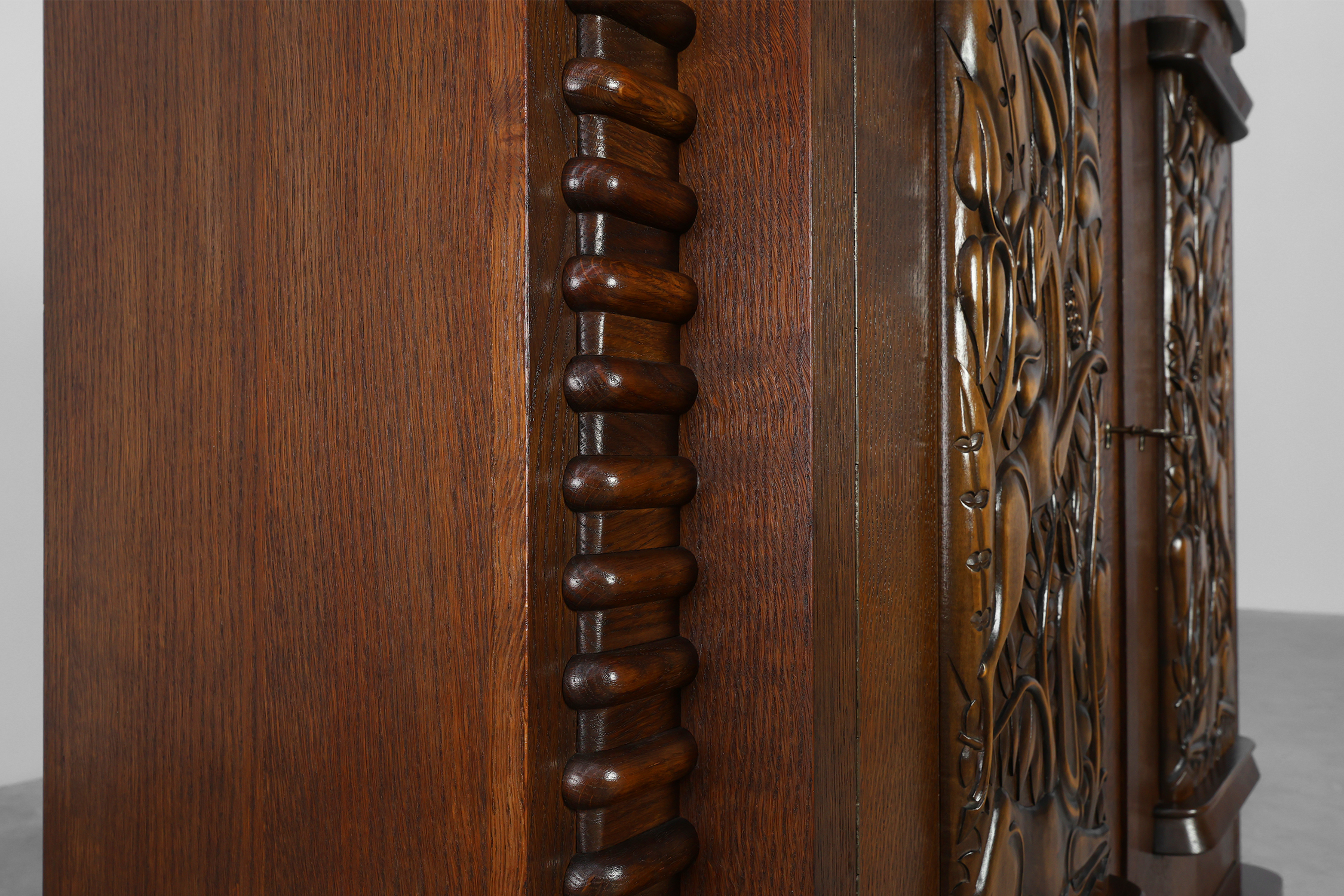 Art Deco Oak Cabinet with Sculptural Carving by Jacques Klein, France 1925 thumbnail